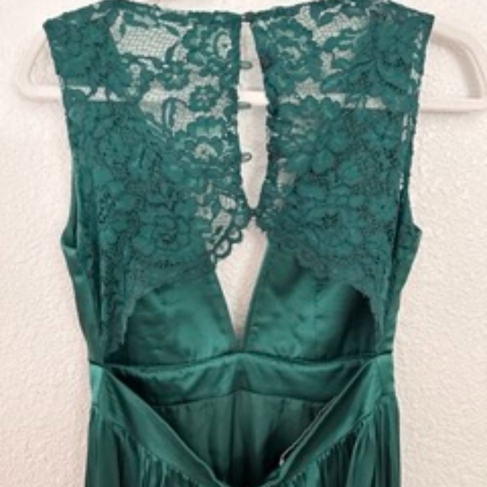 ByMalina Green Silk Gown with slit